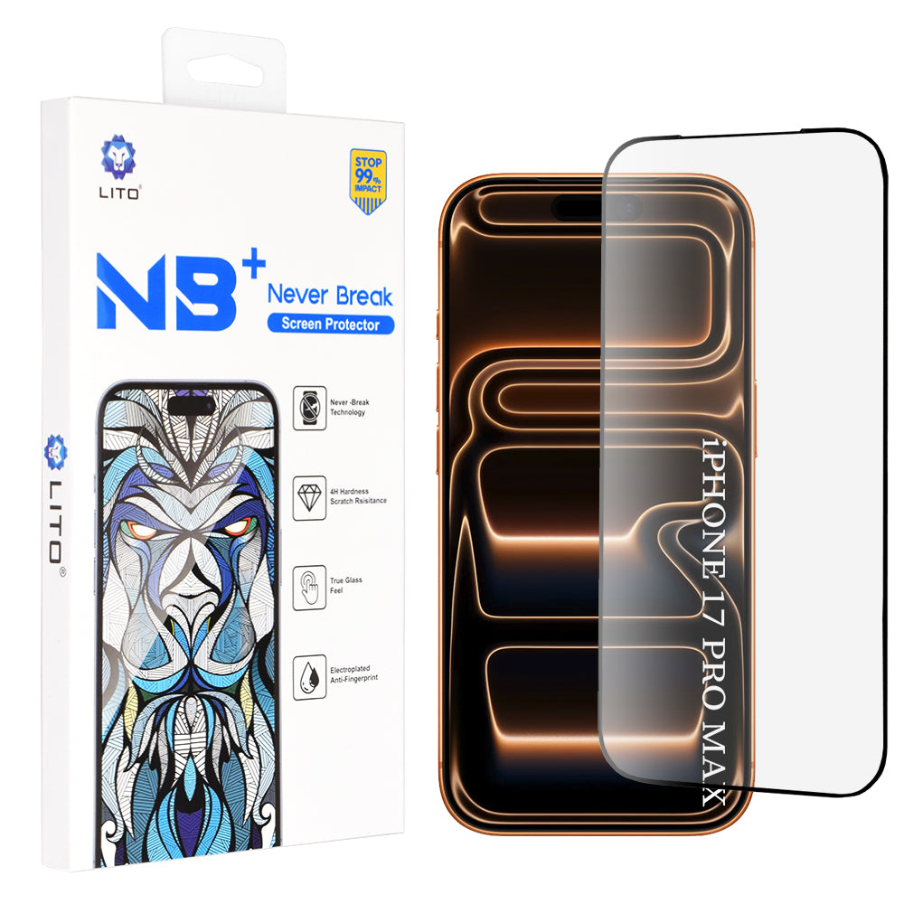 Schutzfolie Lito NB für Apple iPhone 17 Pro Max, gehärtetes Glas, Full Glue, Schwarz