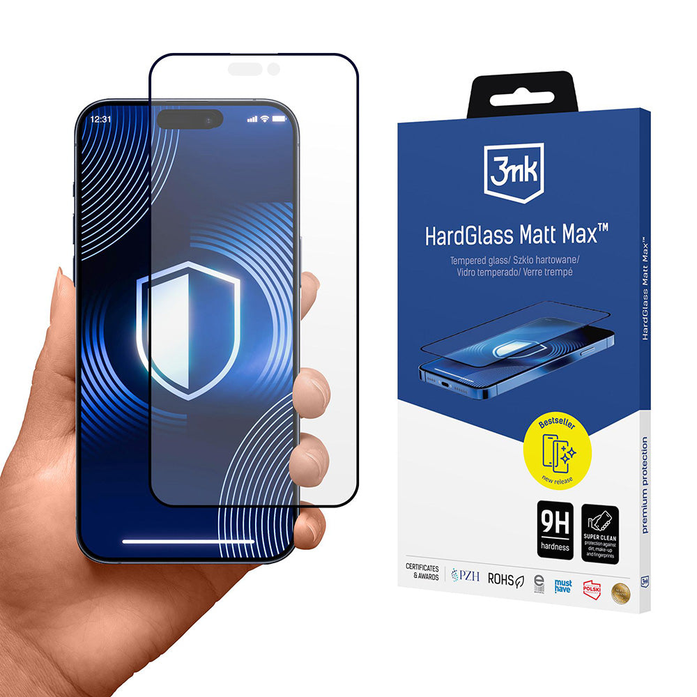 Schutzfolie Matte 3MK HardGlass Max für Apple iPhone 17 Pro Max, Gehärtetes Glas, Vollverklebung, Schwarz