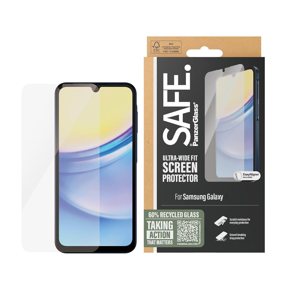 Schutzfolie PanzerGlass Safe. Ultra-Wide Fit für Samsung Galaxy A17 4G / A17 5G, Gehärtetes Glas, Vollverklebung.