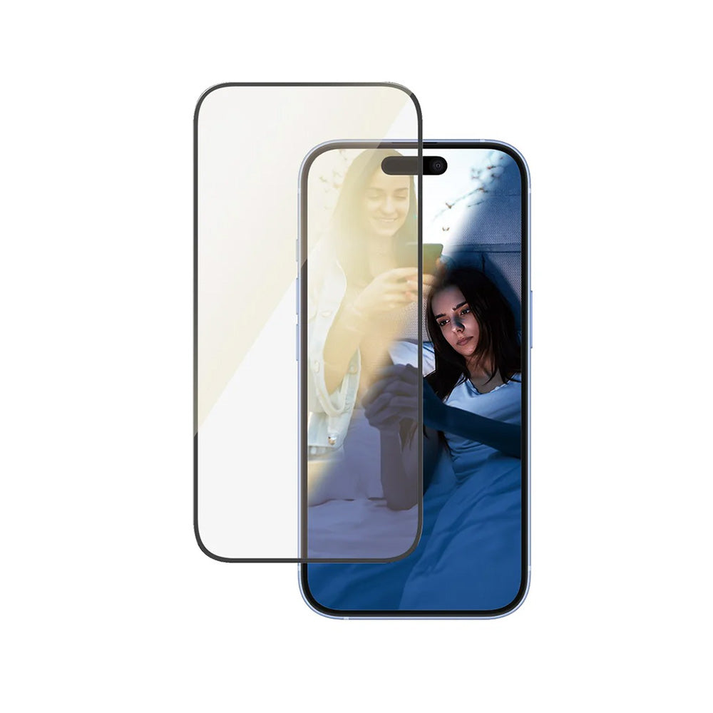 Schutzfolie PanzerGlass Ultra-Wide Fit EyeCare für Apple iPhone 16 / 15, gehärtetes Glas, Full Glue, Schwarz