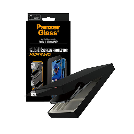 Schutzfolie PanzerGlass Ultra-Wide Fit Fastfit für Apple iPhone 17 Air, gehärtetes Glas, Full Glue, Schwarz