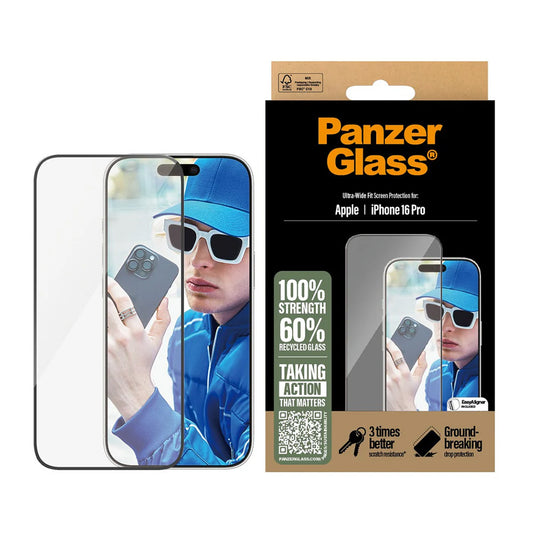 Schutzfolie PanzerGlass Ultra-Wide Fit für Apple iPhone 16 Plus / 15 Plus, gehärtetes Glas, Full Glue, Schwarz