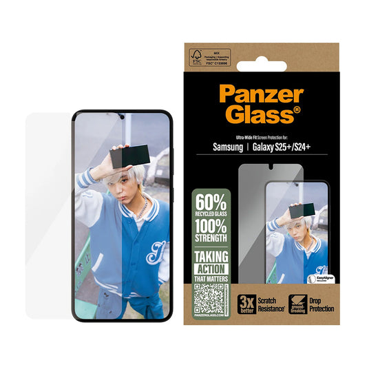 Schutzfolie PanzerGlass Ultra-Wide Fit für Samsung Galaxy S25+ S936 / S24+ S926, gehärtetes Glas, Full Glue