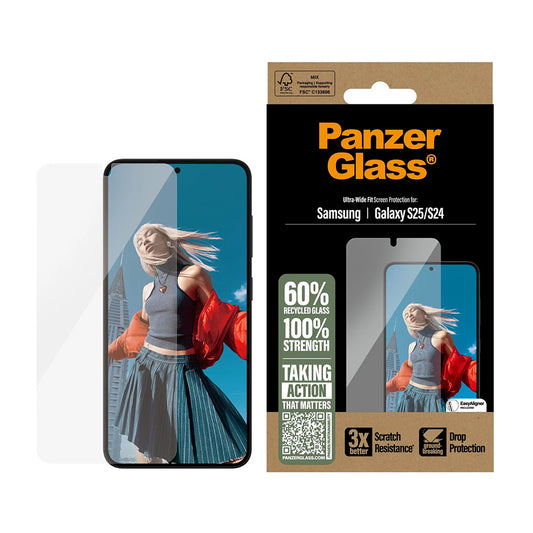 Schutzfolie PanzerGlass Ultra-Wide Fit für Samsung Galaxy S25 S931 / S24 S921, gehärtetes Glas, Full Glue