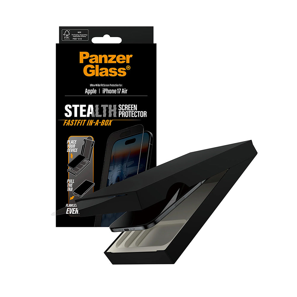 Schutzfolie PanzerGlass Ultra-Wide Fit Stealth Fastfit für Apple iPhone 17 Air, gehärtetes Glas, Full Glue, Schwarz