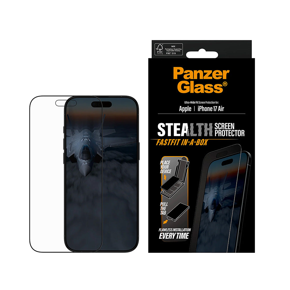 Schutzfolie PanzerGlass Ultra-Wide Fit Stealth Fastfit für Apple iPhone 17 Air, gehärtetes Glas, Full Glue, Schwarz