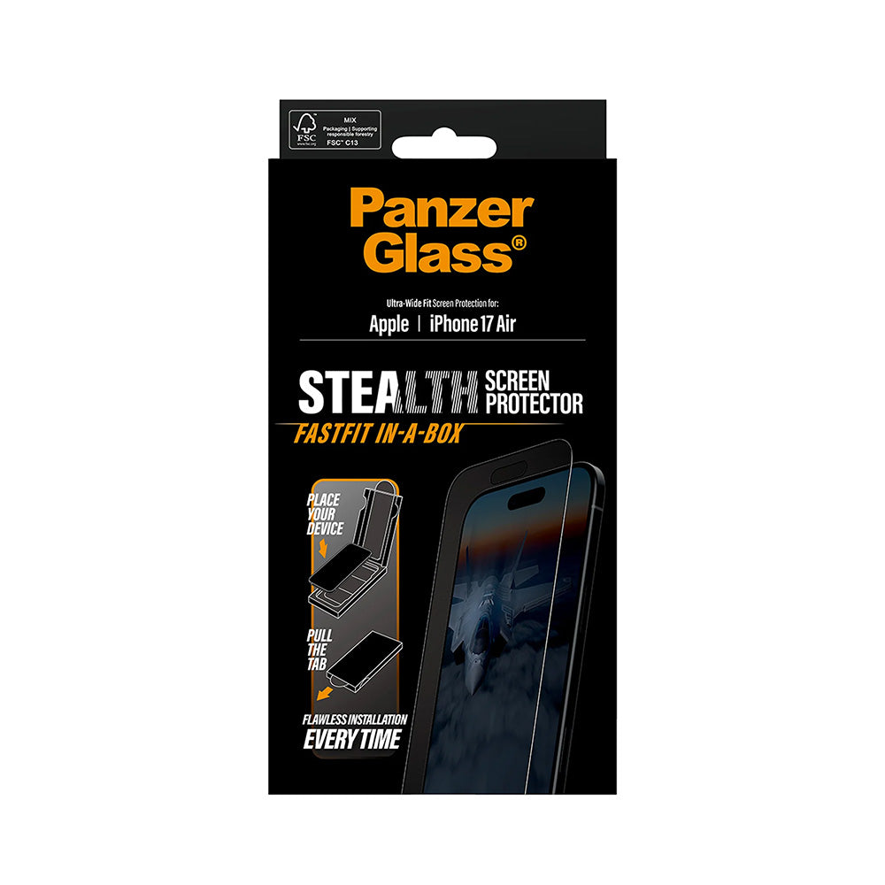 Schutzfolie PanzerGlass Ultra-Wide Fit Stealth Fastfit für Apple iPhone 17 Air, gehärtetes Glas, Full Glue, Schwarz