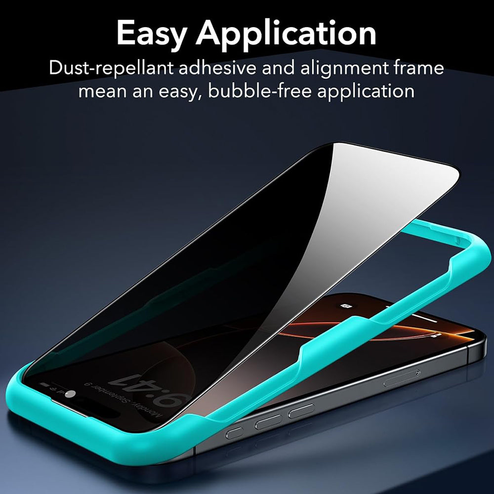 Schutzfolie Ecran Privacy ESR für Apple iPhone 17 / 16 Pro, gehärtetes Glas, Full Glue, Set 3 Stück