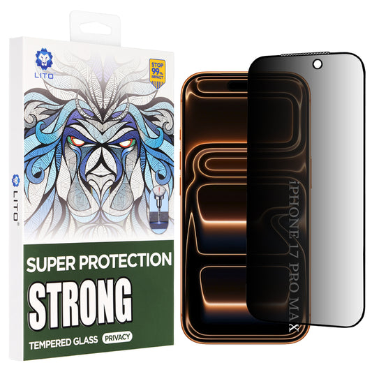 Schutzfolie Privacy Lito D+ Max Strong für Apple iPhone 17 Pro Max, Gehärtetes Glas, Vollverklebung