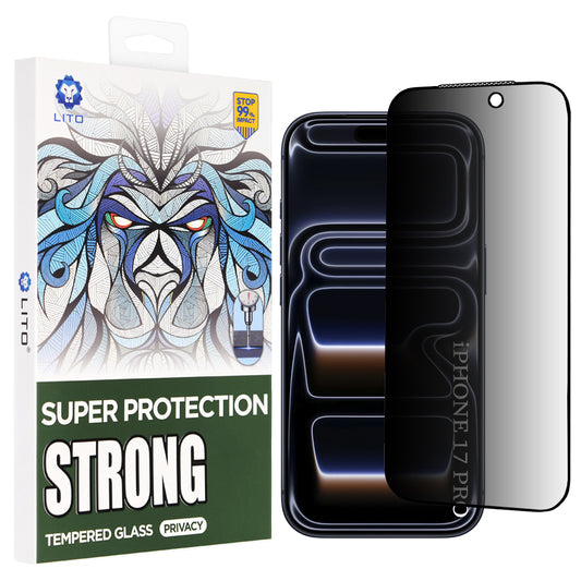 Schutzfolie Privacy Lito D+ Max Strong für Apple iPhone 17 Pro, gehärtetes Glas, Full Glue
