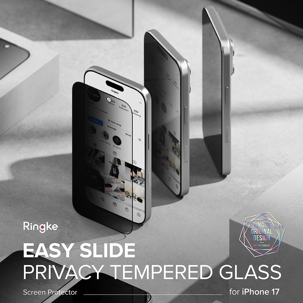 Privacy-Schutzfolie Ringke Easy Slide für Apple iPhone 17, gehärtetes Glas, Full Glue, 2er-Set