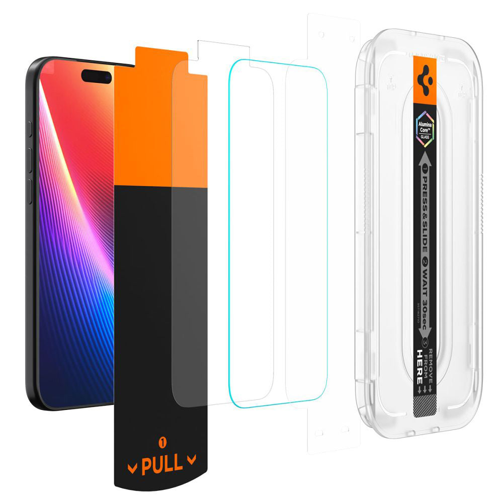Displayschutzfolie Privacy Spigen GlastR EZ FIT Pro für Apple iPhone 17 Pro / 17 / 16 Pro, Gehärtetes Glas, Vollverklebung AGL10098