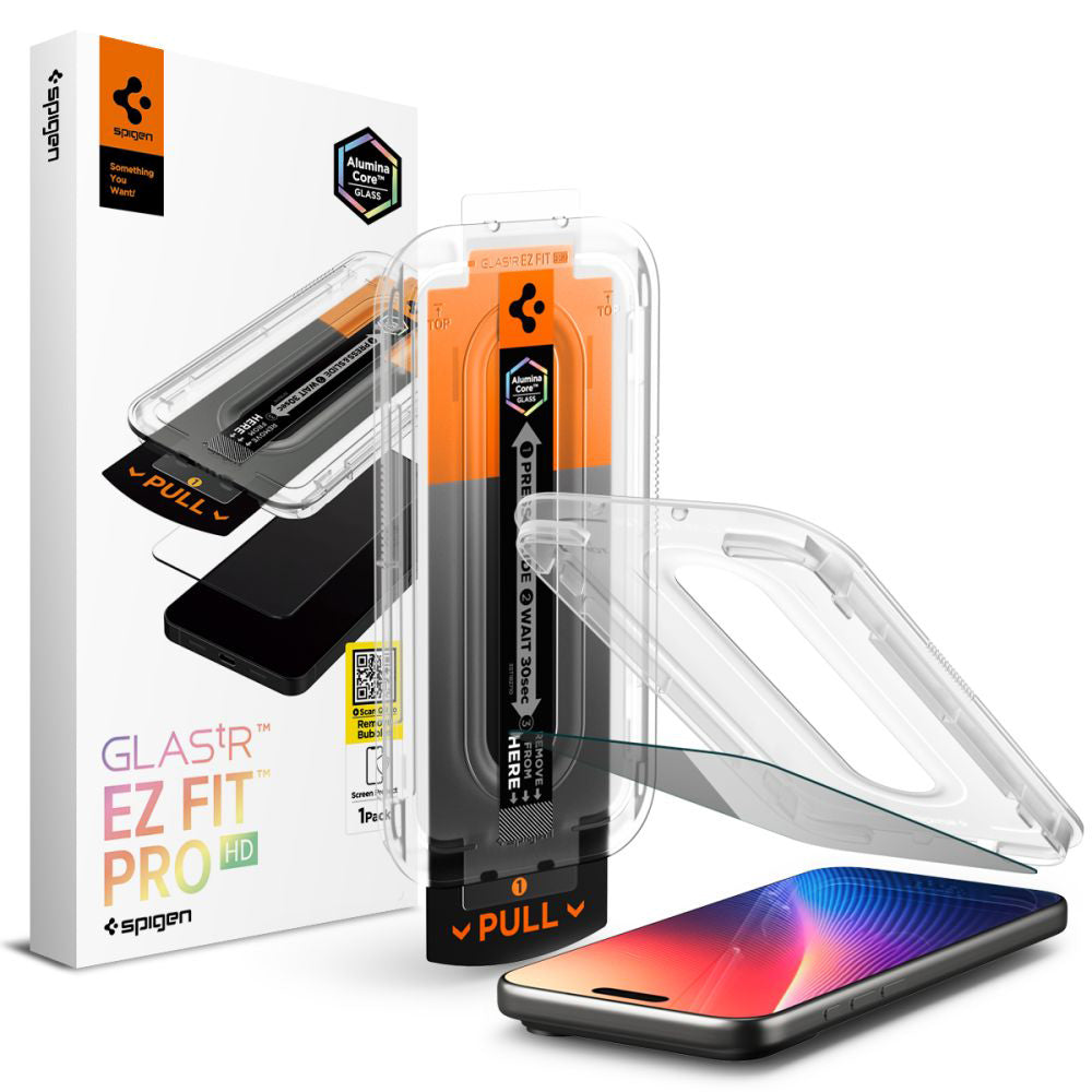 Displayschutzfolie Privacy Spigen GlastR EZ FIT Pro für Apple iPhone 17 Pro / 17 / 16 Pro, Gehärtetes Glas, Vollverklebung AGL10098
