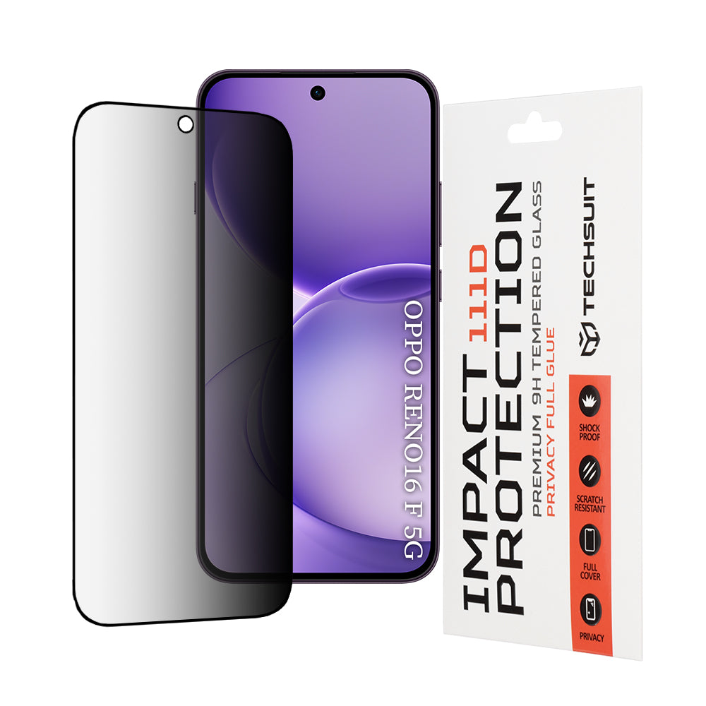 Privacy Techsuit Displayschutzfolie für Oppo Reno16 F / Reno16 FS, gehärtetes Glas, Full Glue, 111D