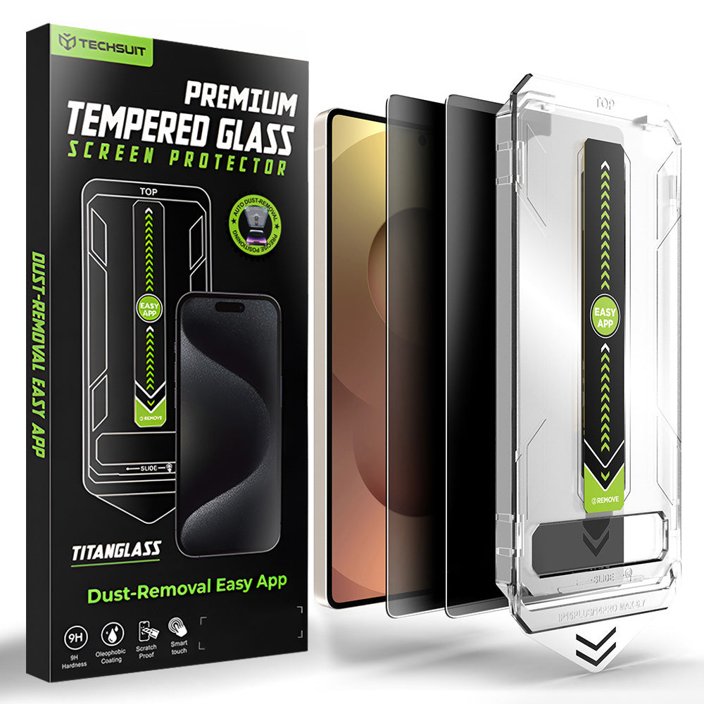 Schutzfolie Privacy Techsuit TitanGlass CrystalHD für Samsung Galaxy S26 Ultra S948, gehärtetes Glas, Full Glue, Set mit 2 Stück.