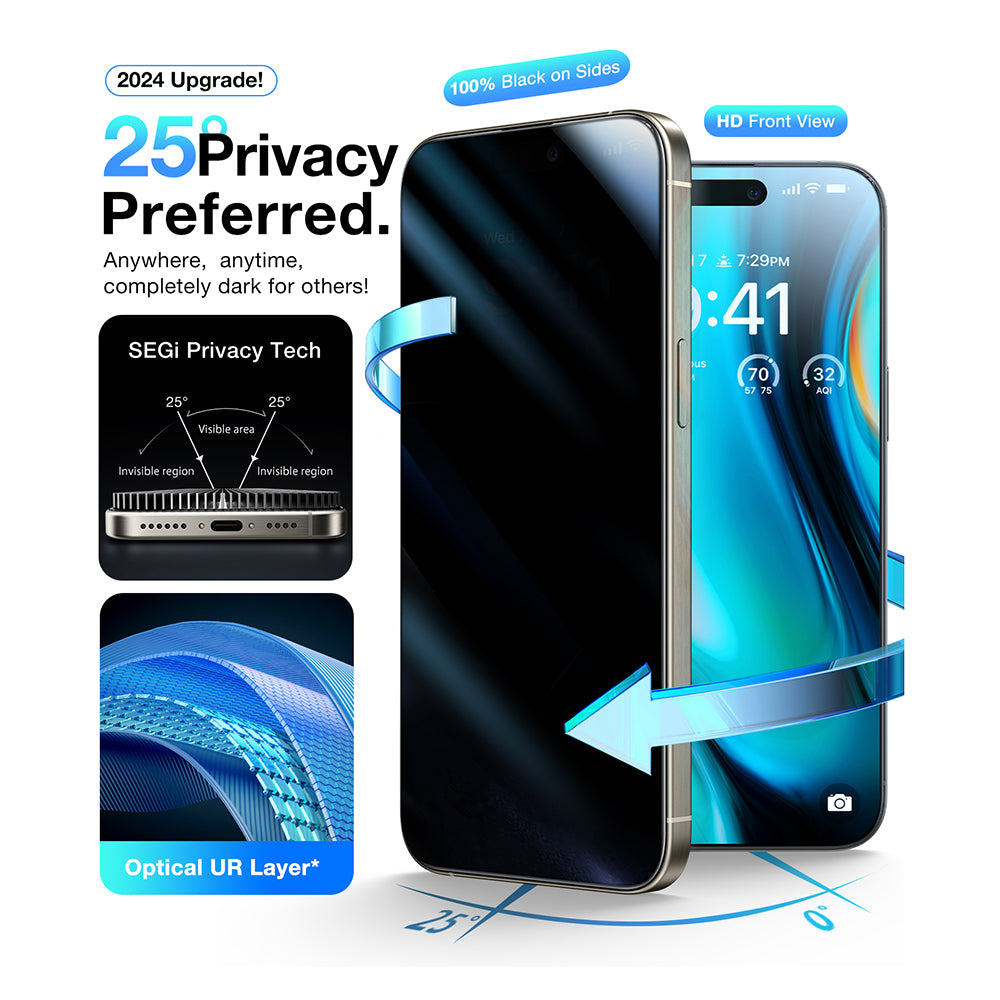Schutzfolie Privacy Torras GlassGo Install Master für Apple iPhone 16, Gehärtetes Glas, Vollkleber