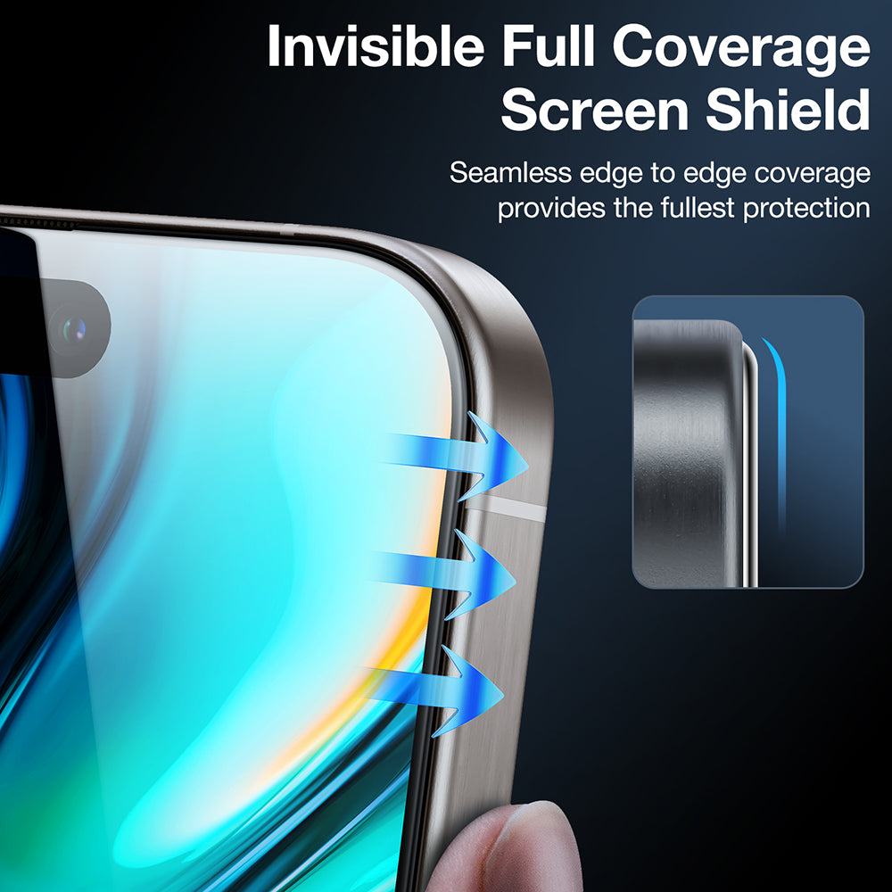 Schutzfolie Privacy Torras GlassGo Install Master für Apple iPhone 16, Gehärtetes Glas, Vollkleber