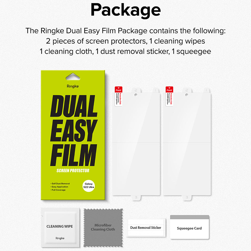 Ringke Dual Easy Screen Protector for Samsung Galaxy S22 Ultra 5G S908, Plastic, Set of 2 Pieces