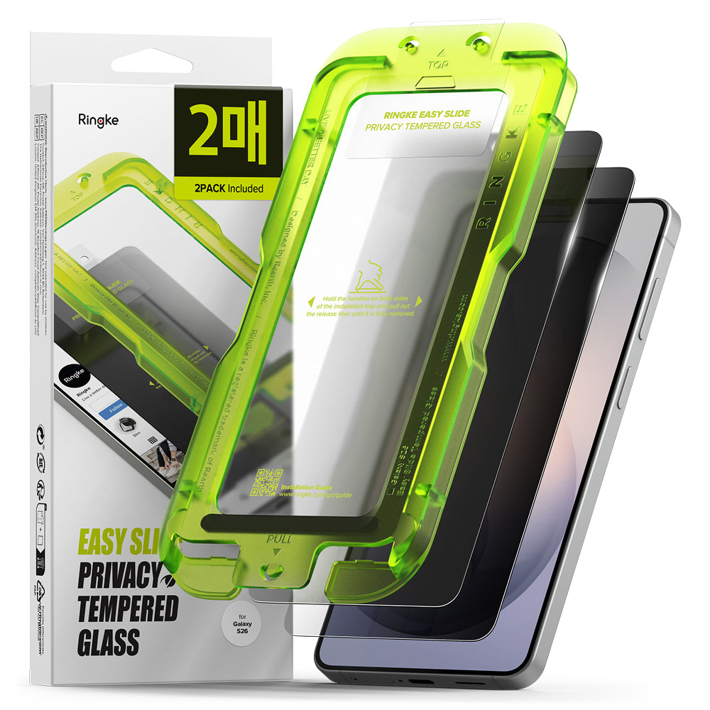 Displayschutzfolie Ringke Easy Slide für Samsung Galaxy S26, gehärtetes Glas, Vollkleber, Set mit 2 Stück, Schwarz