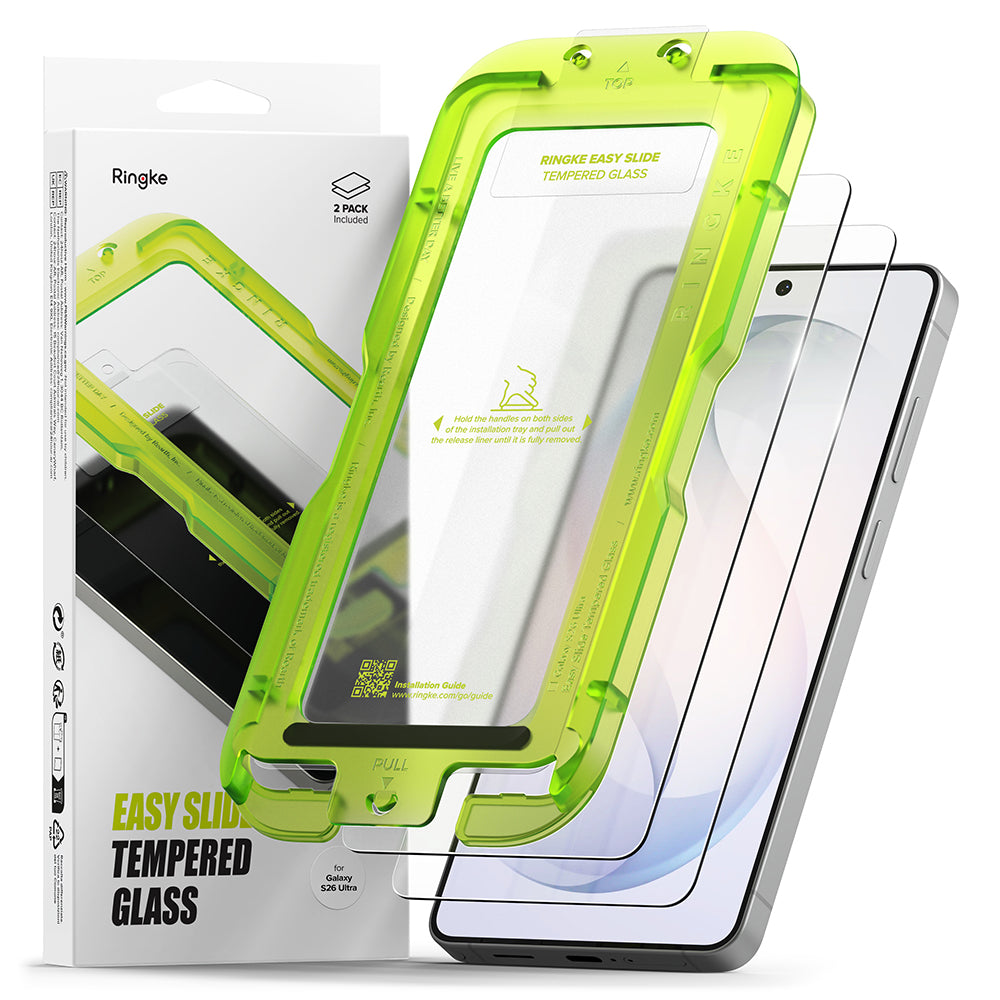 Schutzfolie Ringke Easy Slide für Samsung Galaxy S26 Ultra S948, gehärtetes Glas, Vollkleber, Set mit 2 Stück