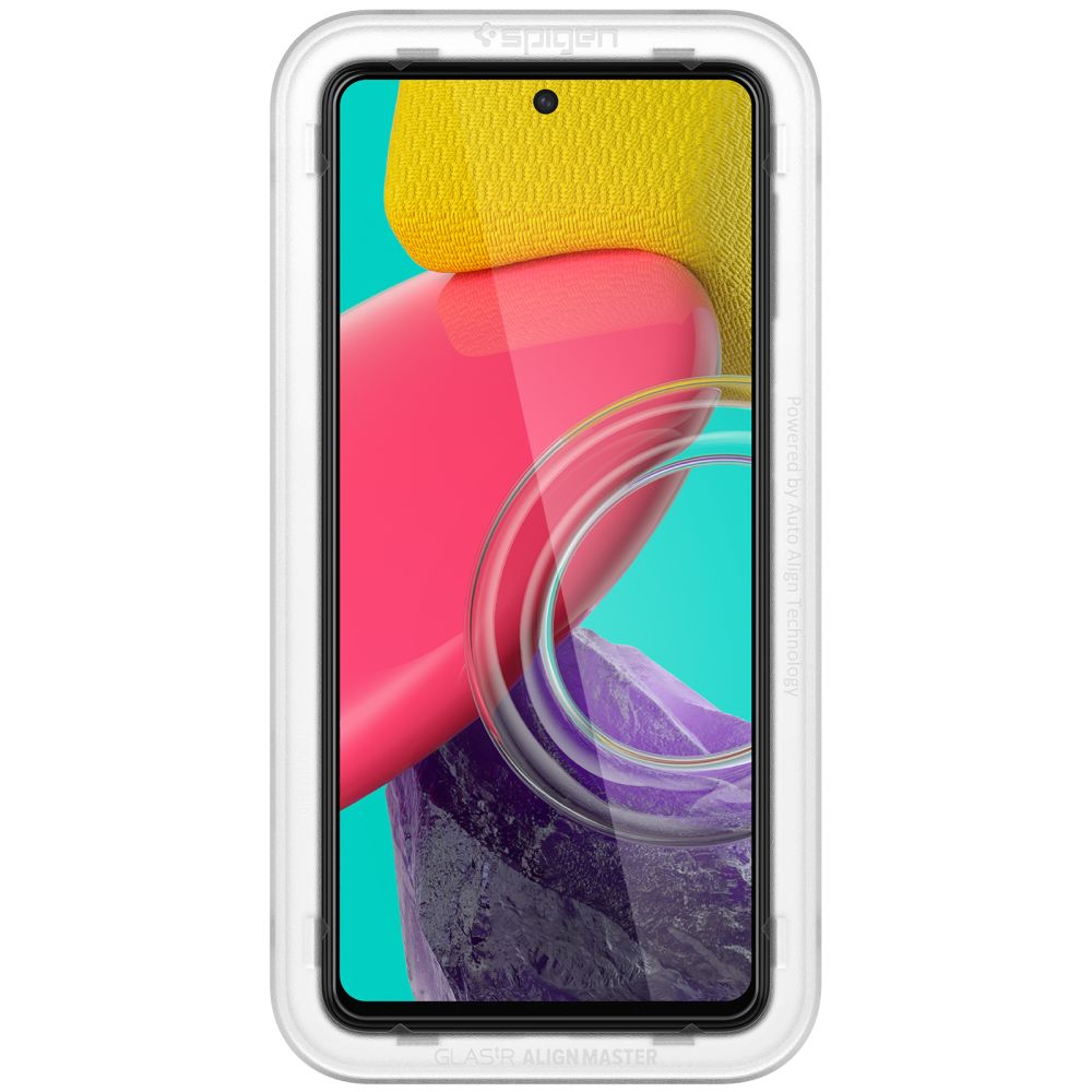 Schutzfolie Spigen GlastR Align Master für Samsung Galaxy M53 M536, gehärtetes Glas, vollflächiger Kleber, Schwarz