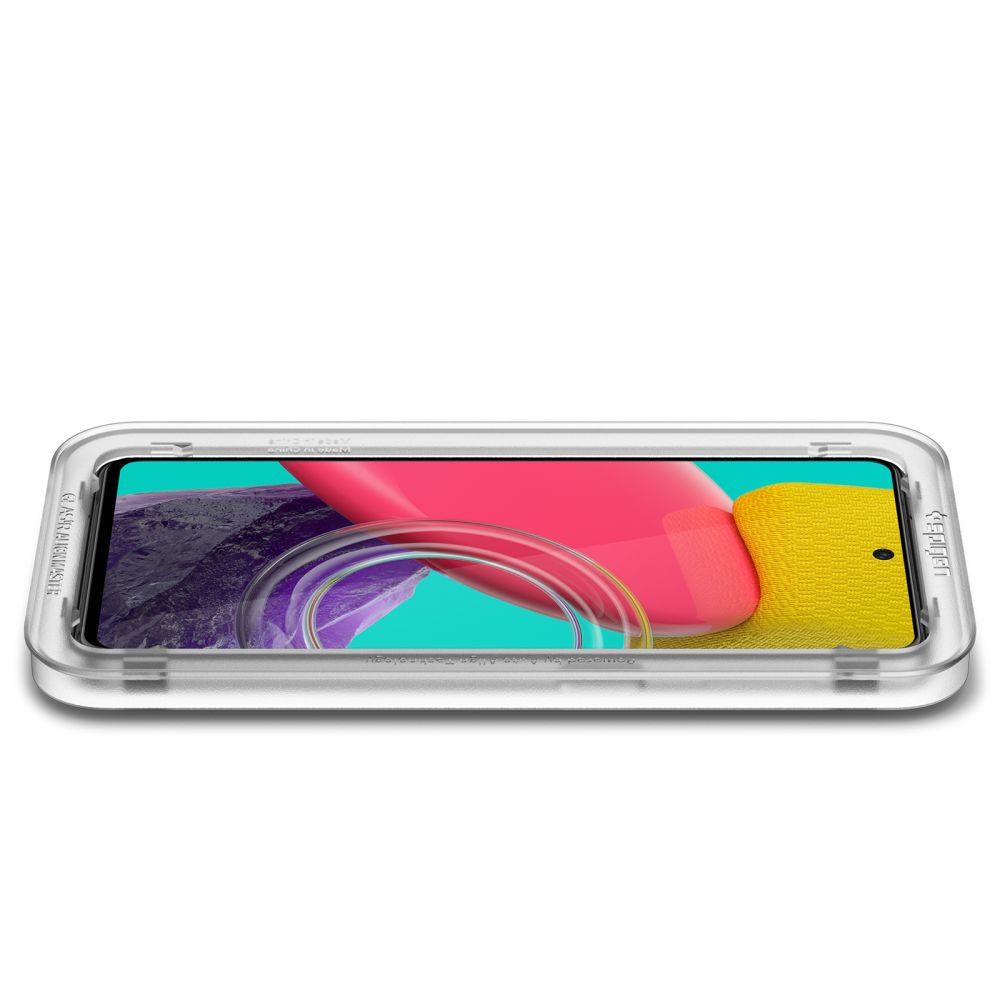 Schutzfolie Spigen GlastR Align Master für Samsung Galaxy M53 M536, gehärtetes Glas, vollflächiger Kleber, Schwarz