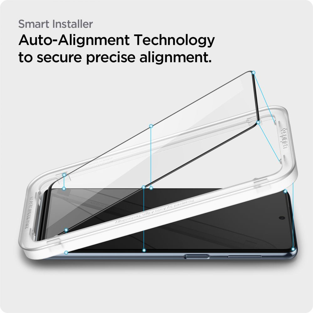 Schutzfolie Spigen GlastR Align Master für Samsung Galaxy M53 M536, gehärtetes Glas, vollflächiger Kleber, Schwarz