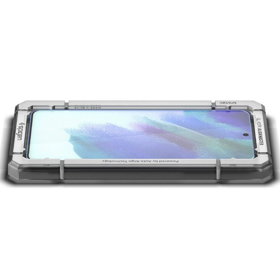 Schutzfolie Spigen GlastR Align Master für Samsung Galaxy S21 FE 5G G990, gehärtetes Glas, Vollkleber, Set mit 2 Stück AGL03088