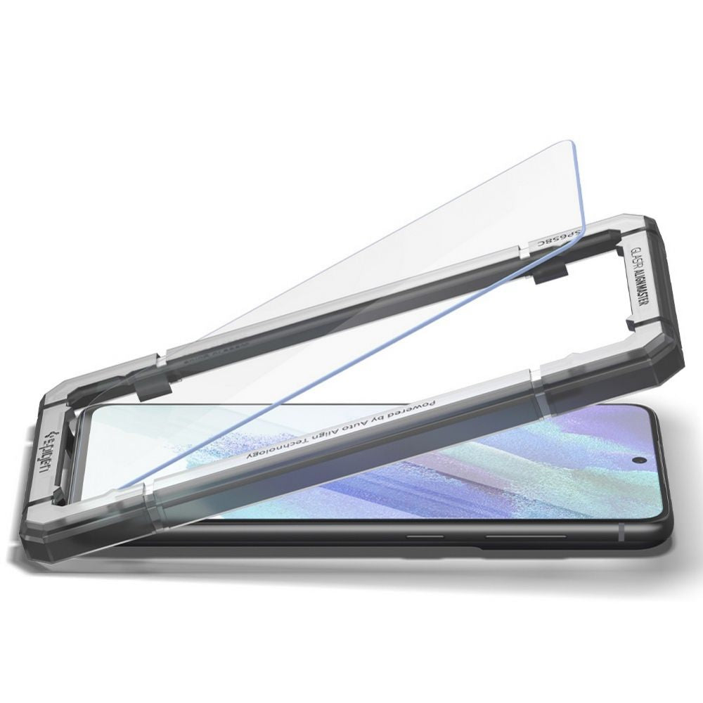 Schutzfolie Spigen GlastR Align Master für Samsung Galaxy S21 FE 5G G990, gehärtetes Glas, Vollkleber, Set mit 2 Stück AGL03088