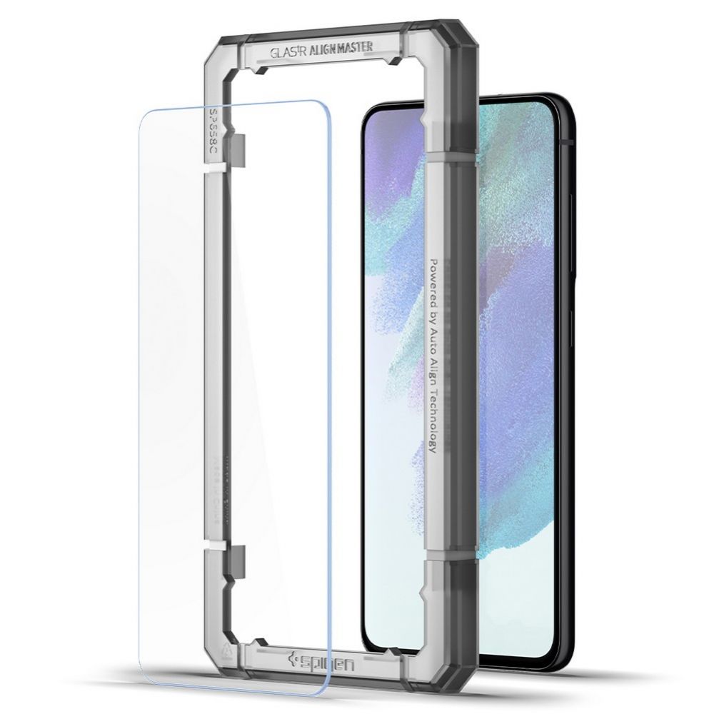 Schutzfolie Spigen GlastR Align Master für Samsung Galaxy S21 FE 5G G990, gehärtetes Glas, Vollkleber, Set mit 2 Stück AGL03088