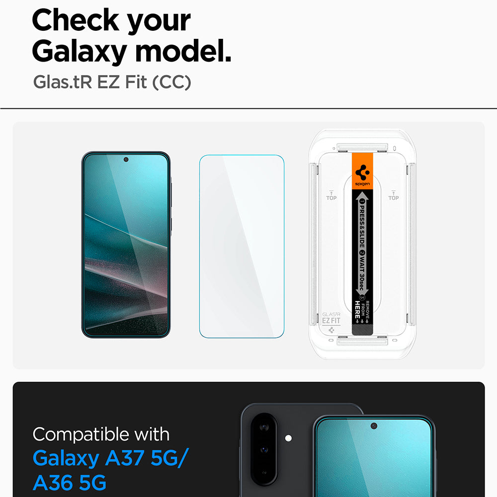 Spigen GlastR EZ FIT HD Displayschutzfolie für Samsung Galaxy A37 5G / A36 A366, gehärtetes Glas, Full Glue AGL11365