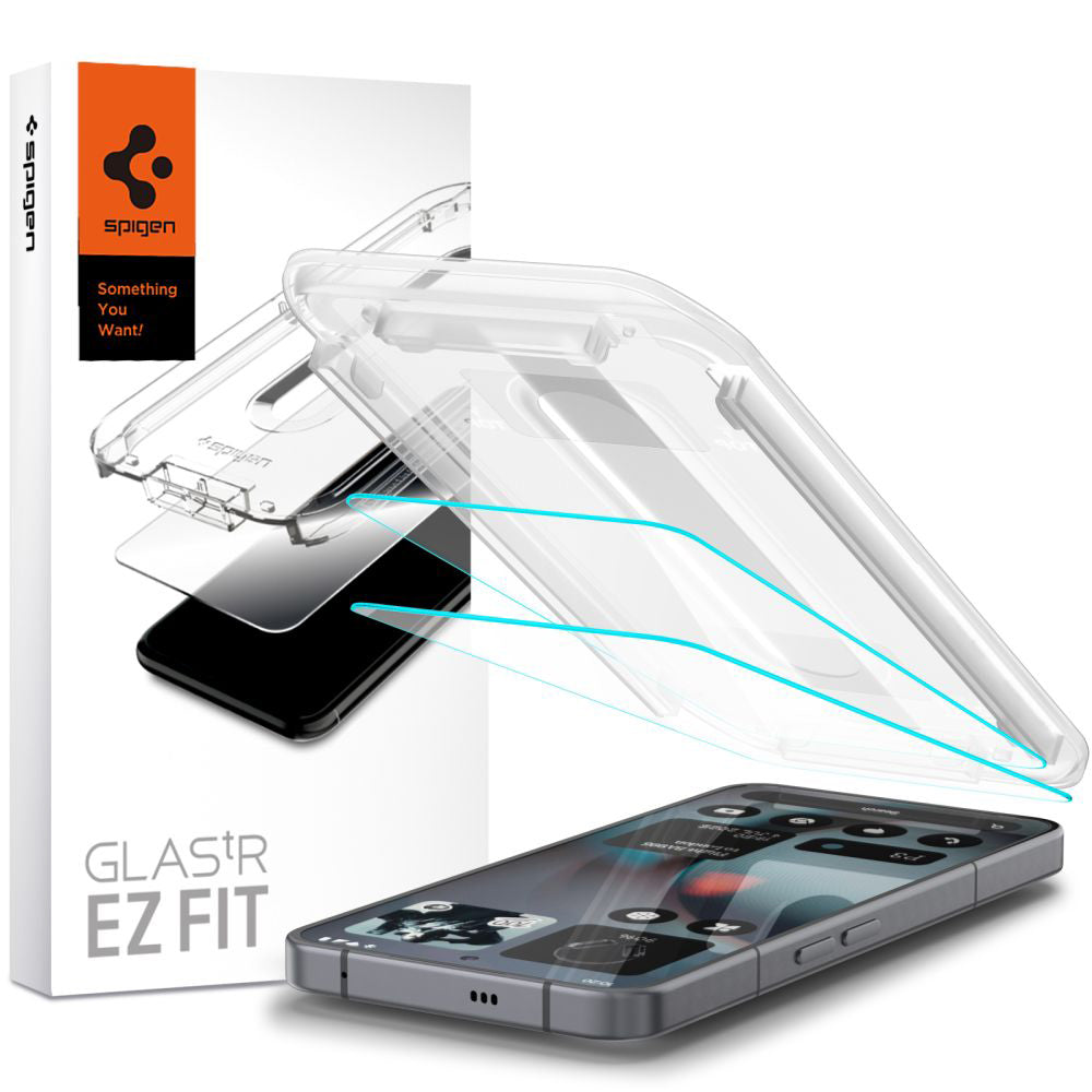 Schutzfolie Spigen GlastR EZ FIT für Nothing Phone (3), gehärtetes Glas, Full Glue, Set mit 2 Stück AGL10165