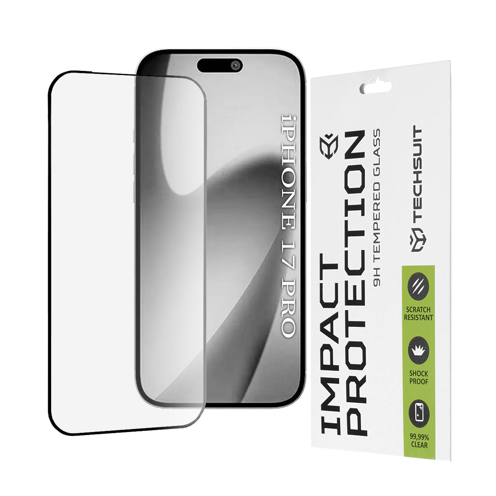 Schutzfolie Techsuit für Apple iPhone 17 Pro, gehärtetes Glas, Full Glue, 111D, Schwarz