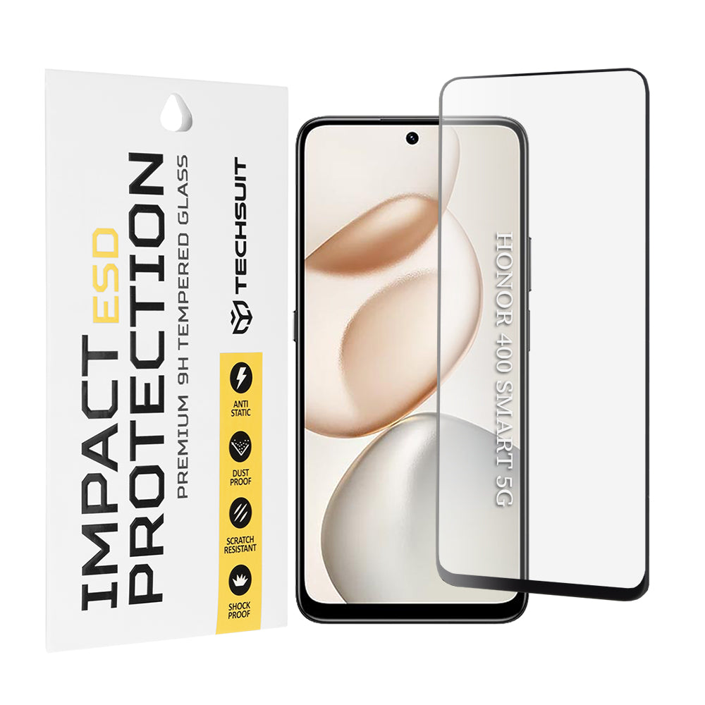 Schutzfolie Techsuit für Honor 400 Smart 4G / X7d 4G / 400 Smart 5G / X7c / 200 Smart / X7b 5G, gehärtetes Glas, Vollverklebung, Schwarz