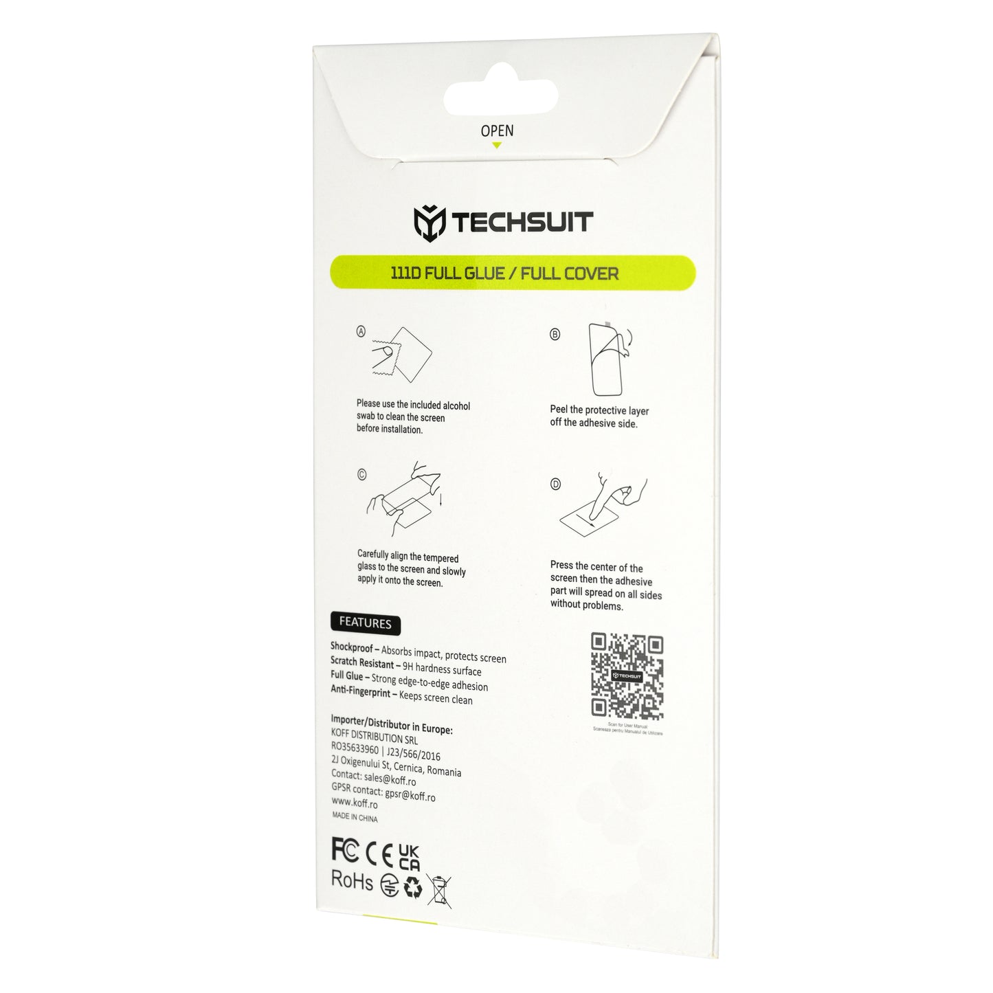 Techsuit Displayschutzfolie für Honor 600 Smart, gehärtetes Glas, Full Glue, 111D, Schwarz