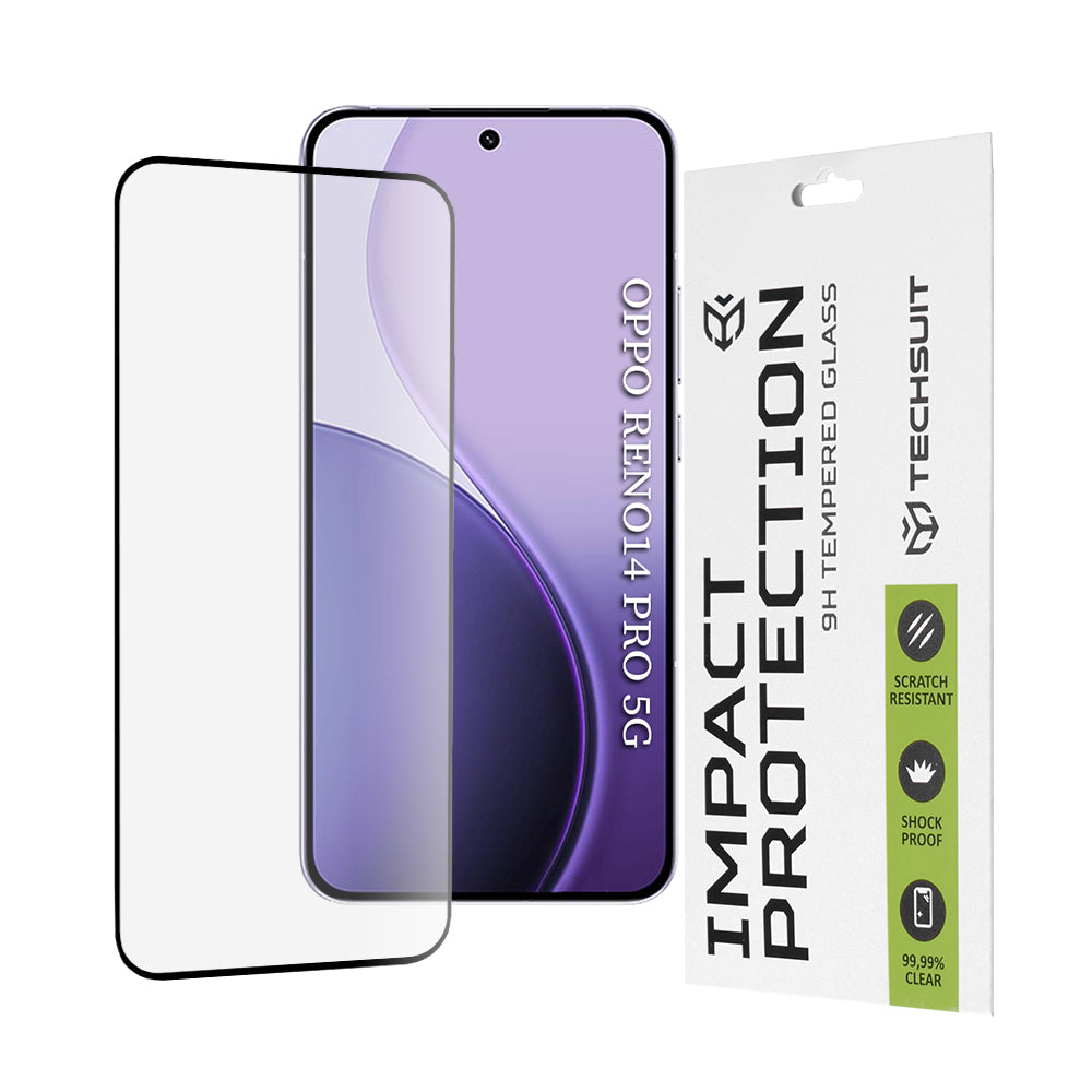 Techsuit Screen Protector for Oppo Reno14 Pro, Tempered Glass, Full Glue, 111D, Black