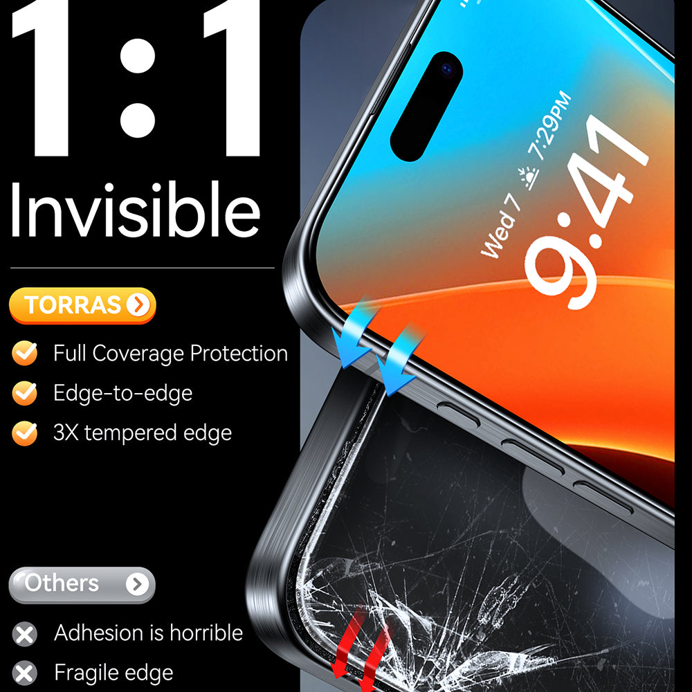 Torras GlassGo Install Master Displayschutzfolie für Apple iPhone 16 Pro Max, gehärtetes Glas, Full Glue, Schwarz
