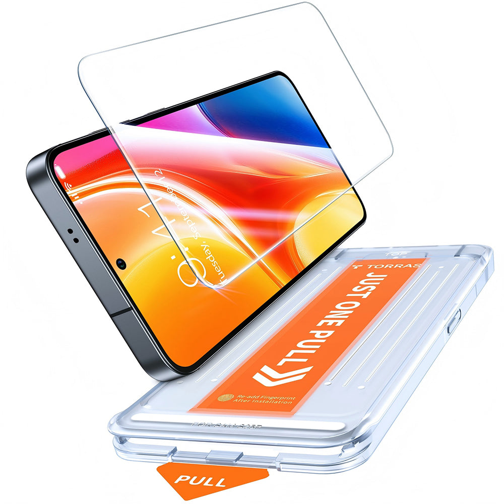 Schutzfolie Torras GlassGo Install Master für Samsung Galaxy S26 Plus S947, gehärtetes Glas, vollflächiger Kleber, transparent