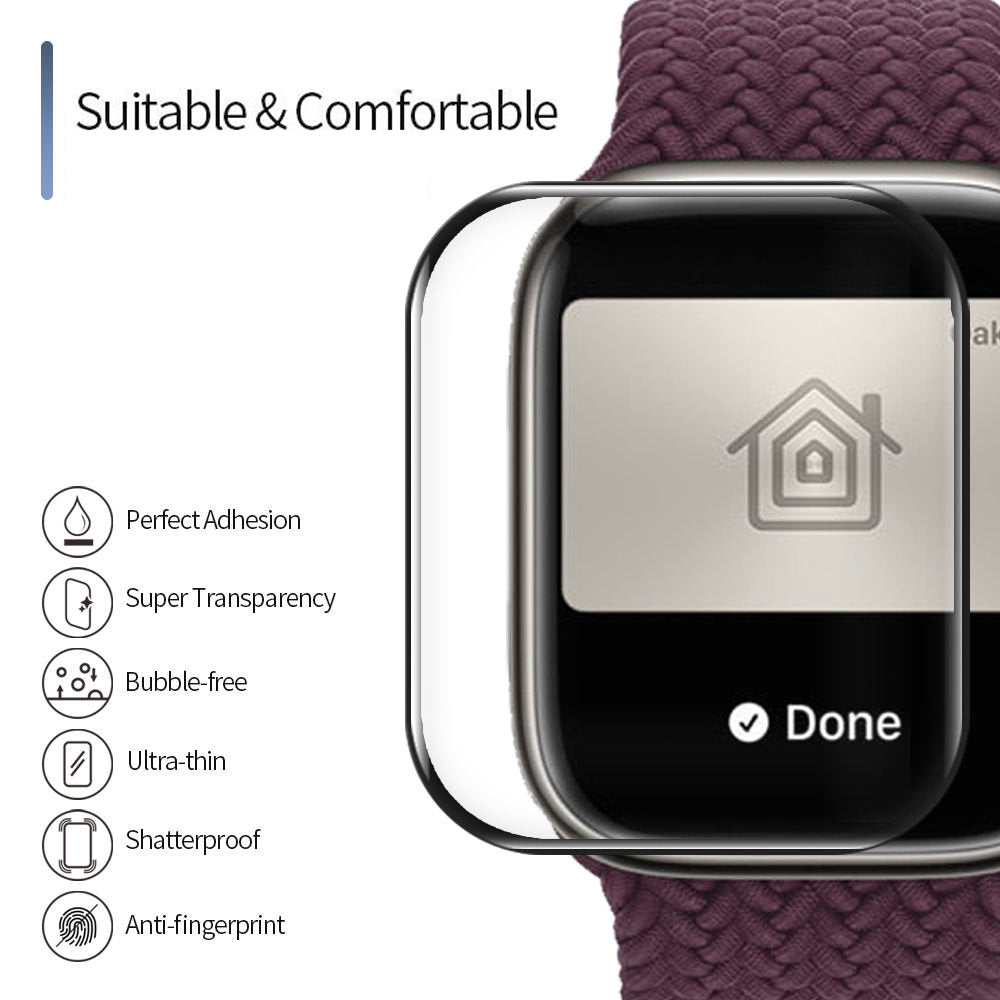 Blueo High Molecule Schutzfolie für Apple Watch 8 / 7 45mm Serie, gehärtetes Glas, schwarz