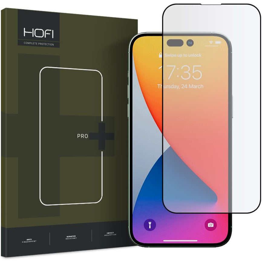 Schutzfolie HOFI für Apple iPhone 14 Pro Max, gehärtetes Glas, vollflächiger Kleber, Schwarz