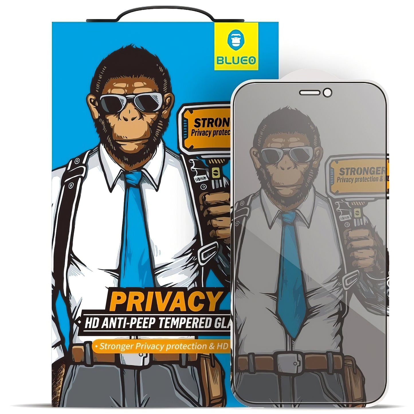Schutzfolie Privacy Blueo für Apple iPhone 17e / 16e / 14 / 13 Pro, Gehärtetes Glas, Vollverklebung, 5D