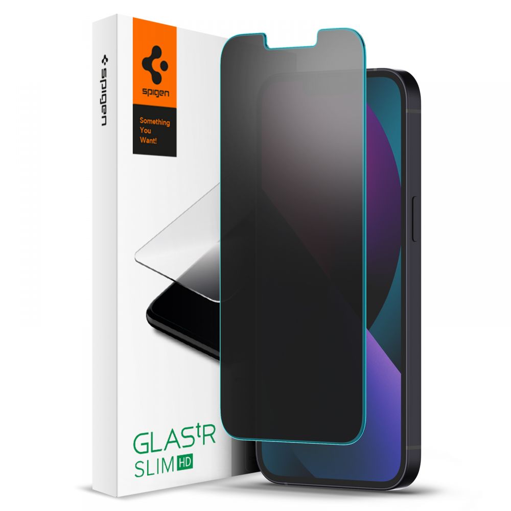 Schutzfolie Privacy Spigen GlastR Slim für Apple iPhone 17e / 16e / 14 / 13 Pro, Gehärtetes Glas, Full Glue AGL03393