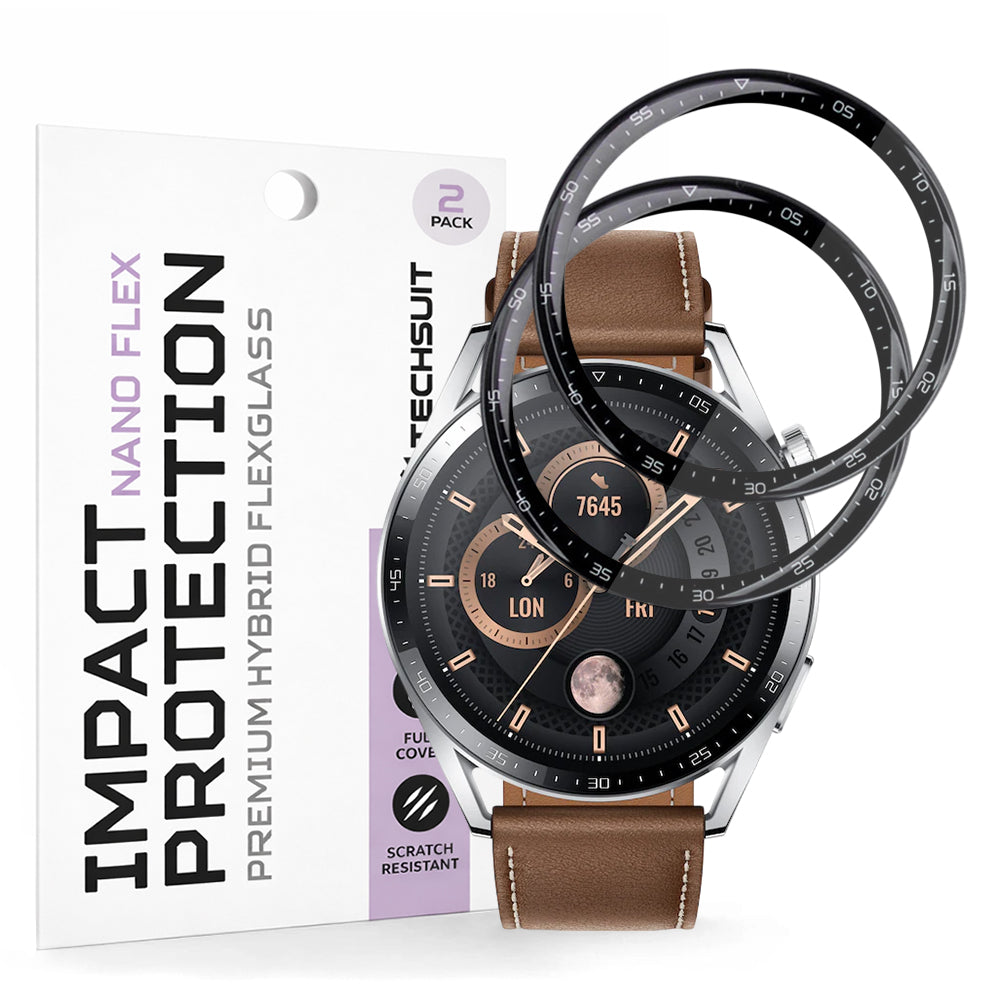 Schutzfolie Techsuit Nano Flex für Huawei Watch GT 3 46mm, Set mit 2 Stück, Kunststoff, Schwarz