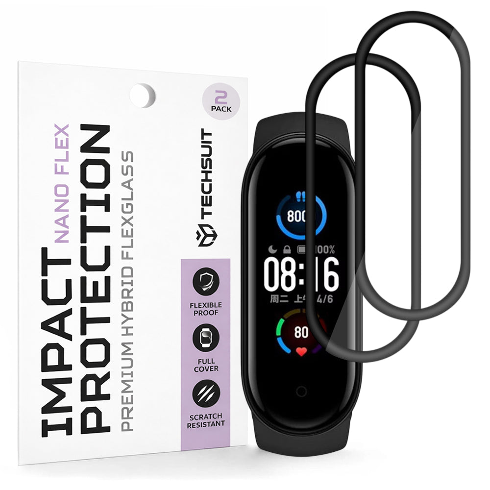 Schutzfolie Techsuit Nano Flex für Xiaomi Smart Band 6 / 5, Set mit 2 Stück, Kunststoff, Schwarz