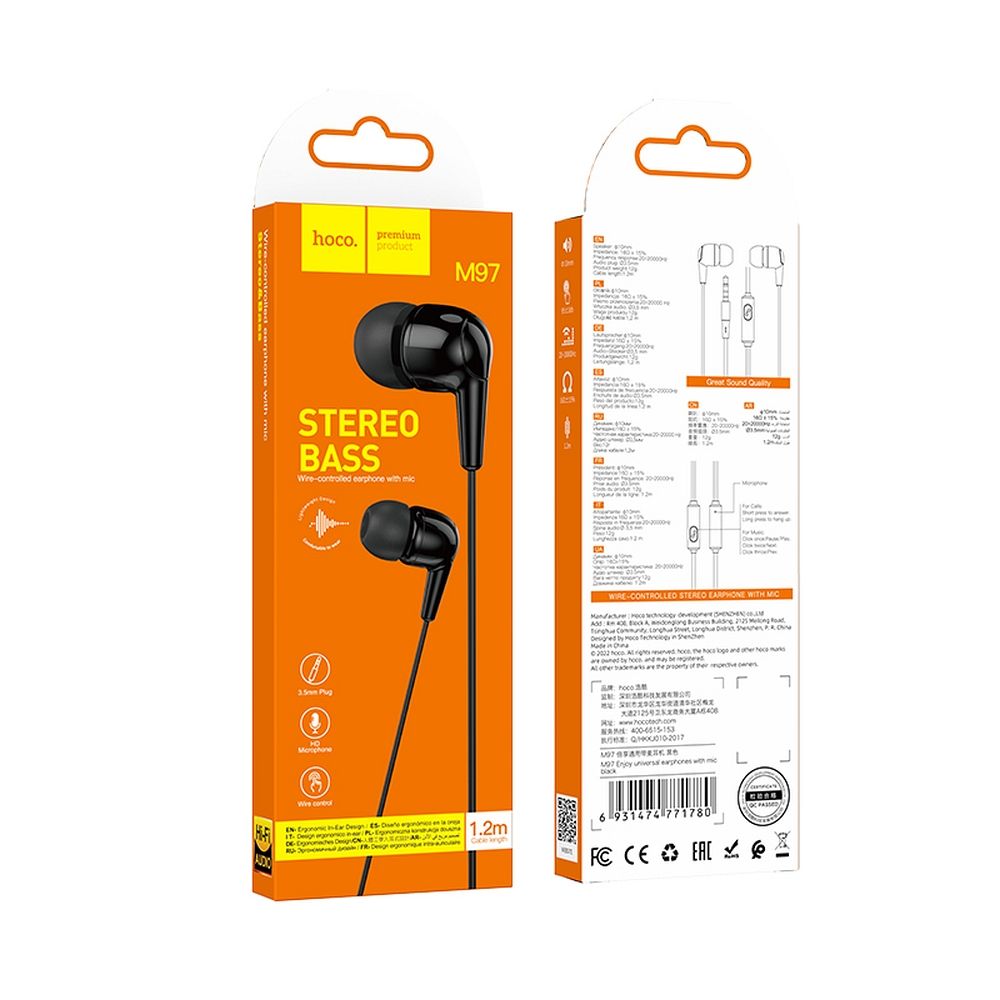 Handsfree 3.5mm HOCO M97, Schwarz
