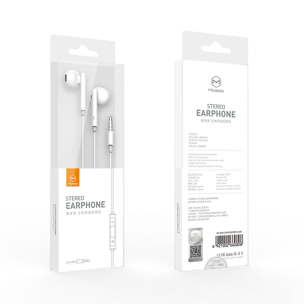 Handsfree 3.5mm McDodo HP-6080 Element, Weiß