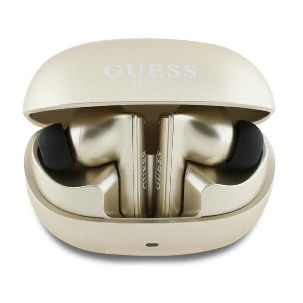 Handsfree Bluetooth Guess Capsule mit bedrucktem Logo, TWS, ANC, Gold