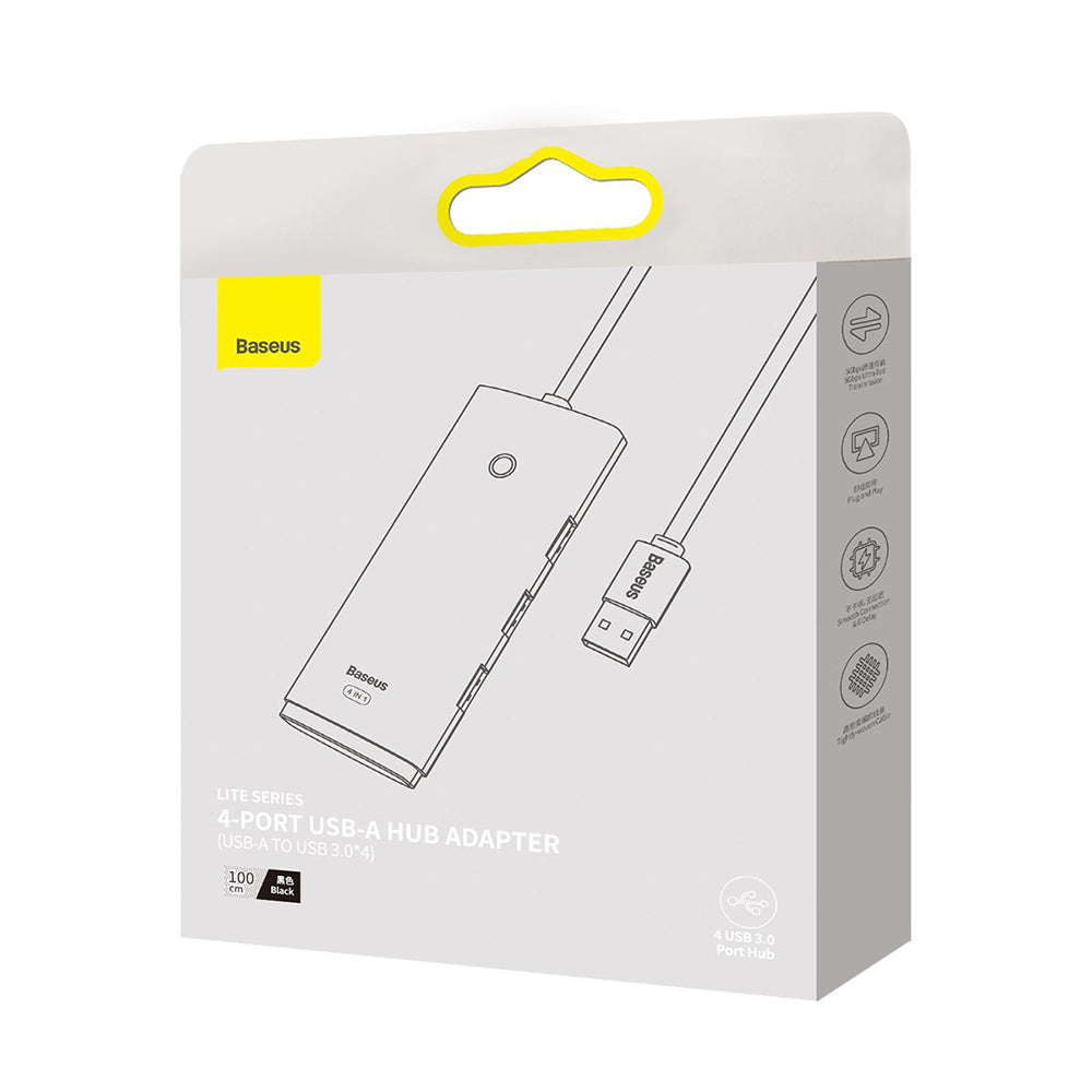 Baseus Lite USB-Hub, 4 x USB-A 3.0 - 1 x USB-C, 1m, Schwarz WKQX030101