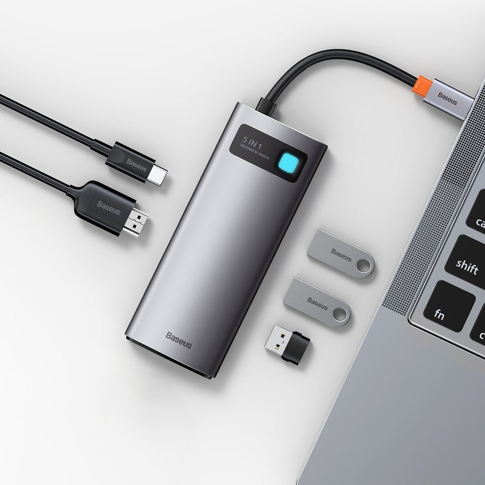 Hub USB-C Baseus Metal Gleam, 3 x USB-A 3.0 - 1 x USB-C - 1 x HDMI, Grau CAHUB-CX0G