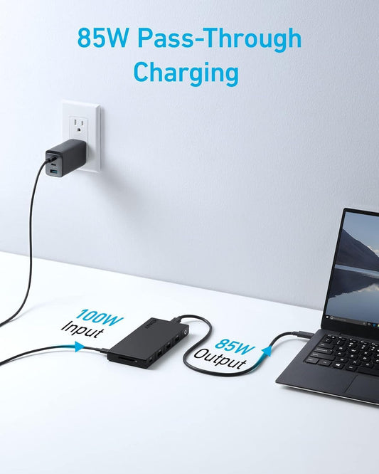Hub USB-C Anker, 1 x USB-A 3.0 - 2 x USB-A - 3 x USB-C - 2 x HDMI - 1 x RJ45 - 1 x SD, Schwarz A83A2G11